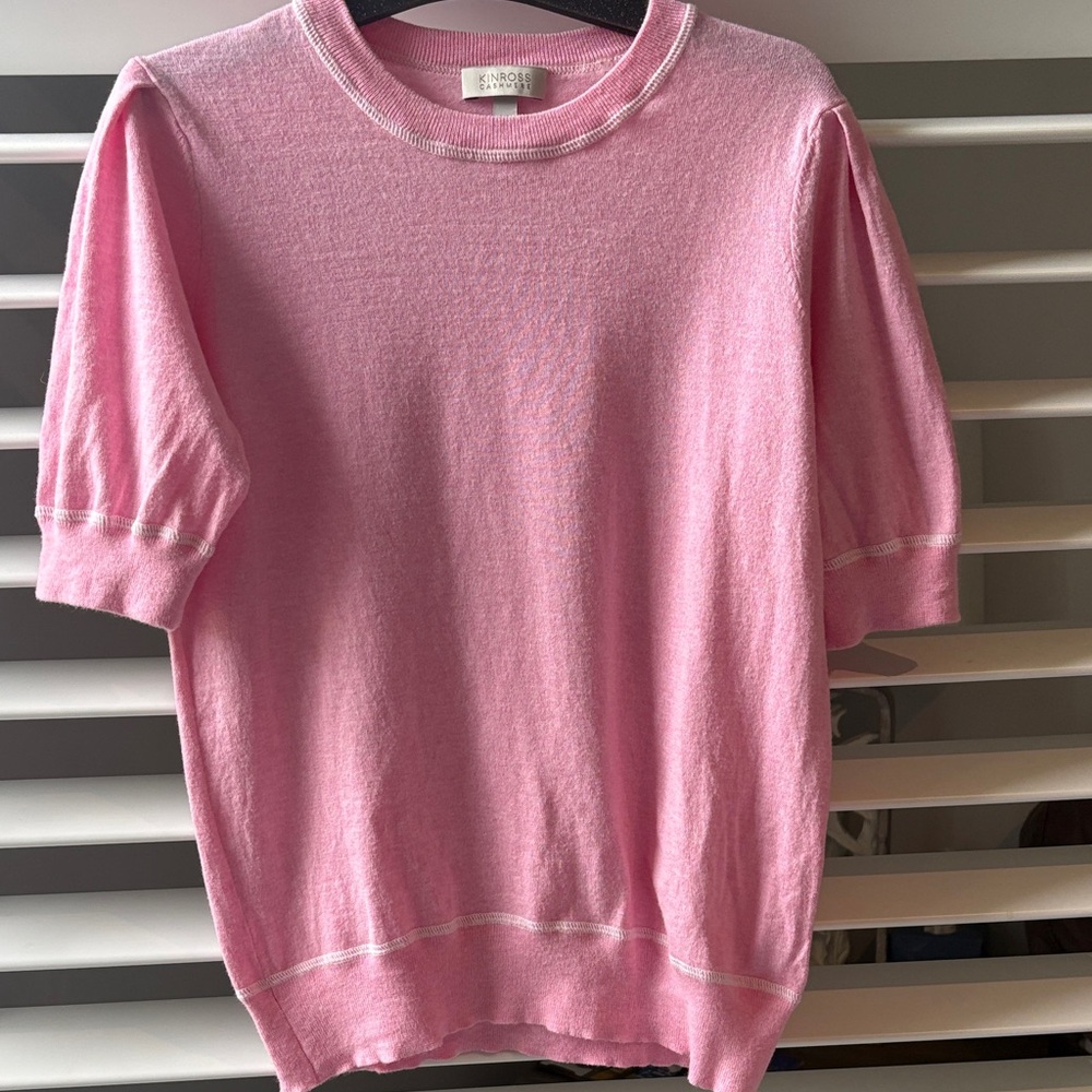 Kinross Light Pink Short Sleeve Cashmere-Blend Top; SZ S/P Euc